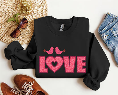 Retro Pink Love Birds Sweatshirt, Vintage Valentine's Day Sweatshirt