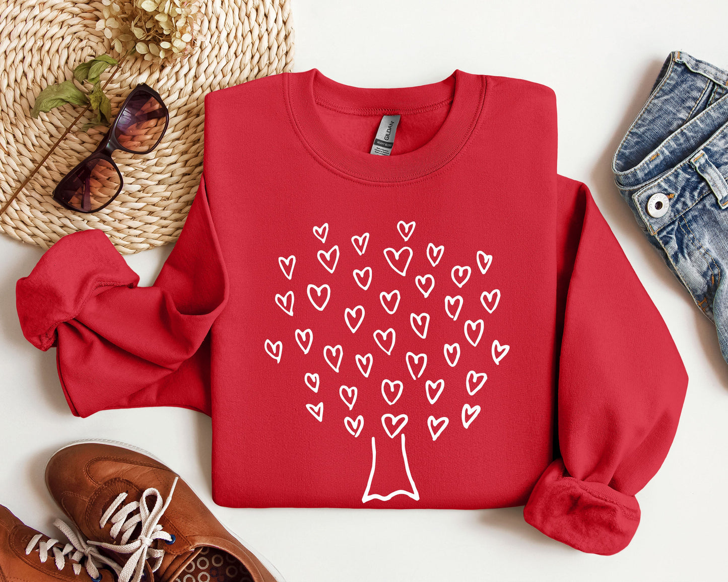 Retro Heart Tree Sweatshirt, Vintage Valentine's Day Sweatshirt