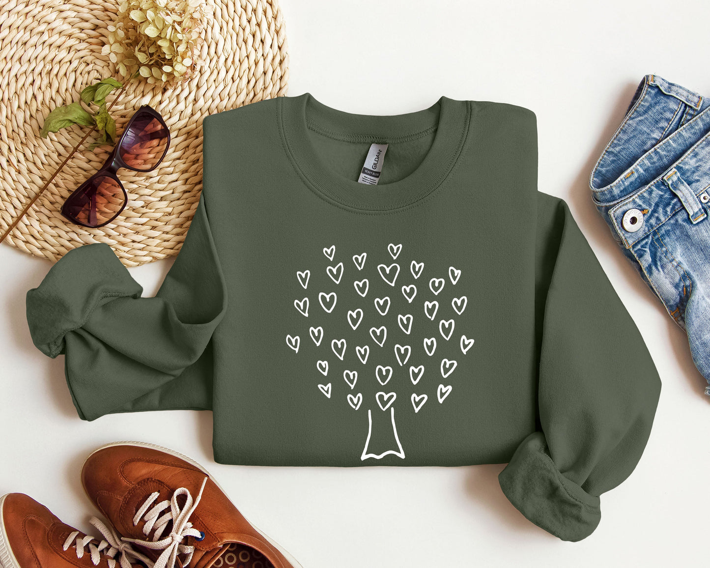 Retro Heart Tree Sweatshirt, Vintage Valentine's Day Sweatshirt