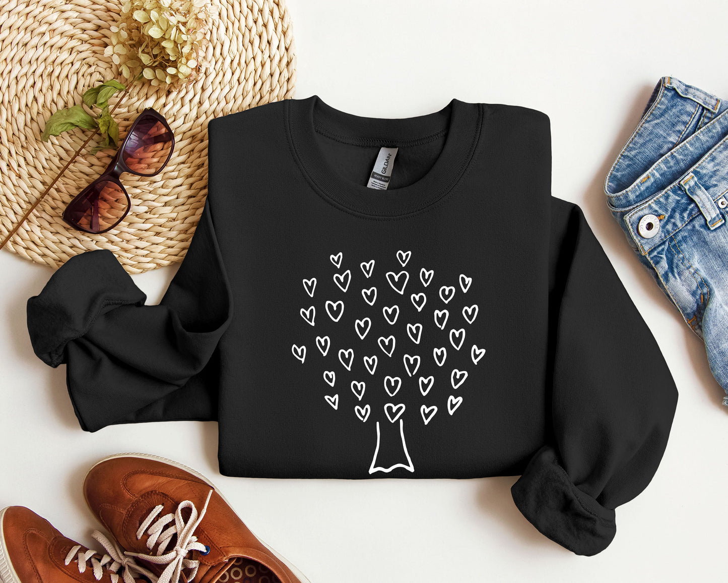 Retro Heart Tree Sweatshirt, Vintage Valentine's Day Sweatshirt