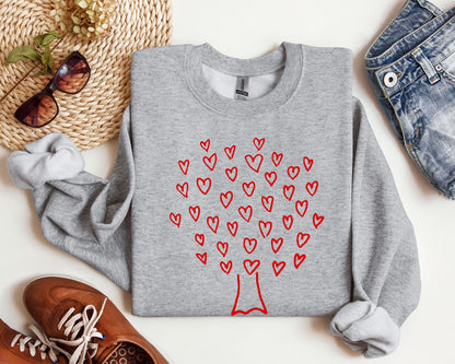 Retro Heart Tree Sweatshirt, Vintage Valentine's Day Sweatshirt