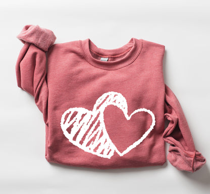 Retro Hand Drawn Hearts Sweatshirt, Vintage Valentine's Day Sweatshirt