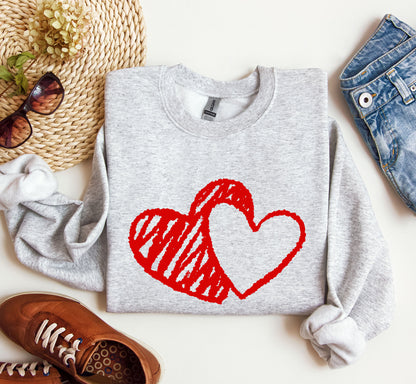 Retro Hand Drawn Hearts Sweatshirt, Vintage Valentine's Day Sweatshirt