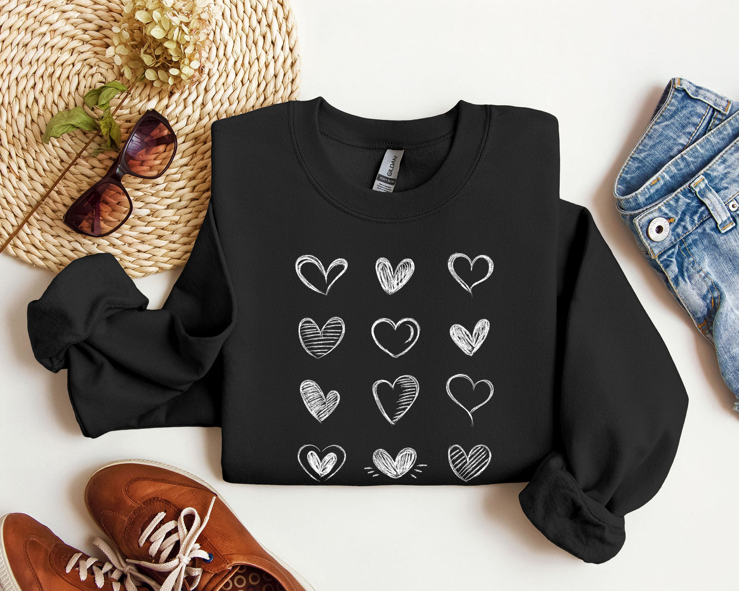 Retro Chic Hearts Sweatshirt, Vintage Valentine's Day Sweatshirt