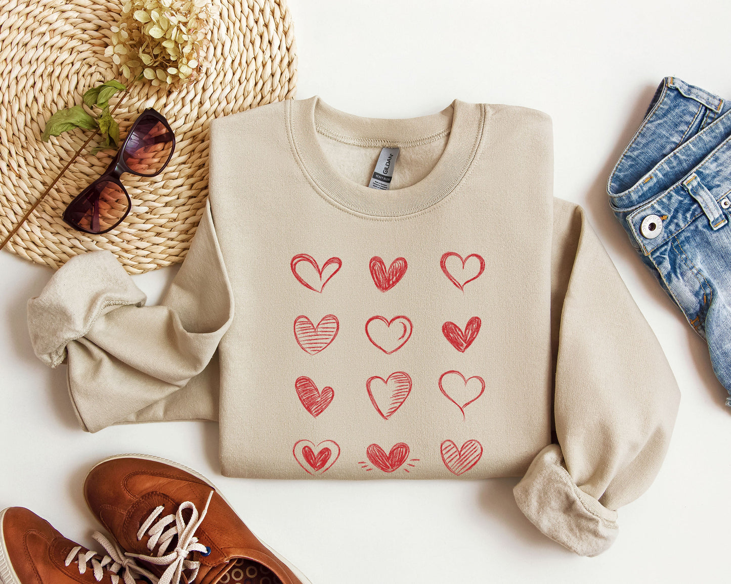 Retro Chic Hearts Sweatshirt, Vintage Valentine's Day Sweatshirt