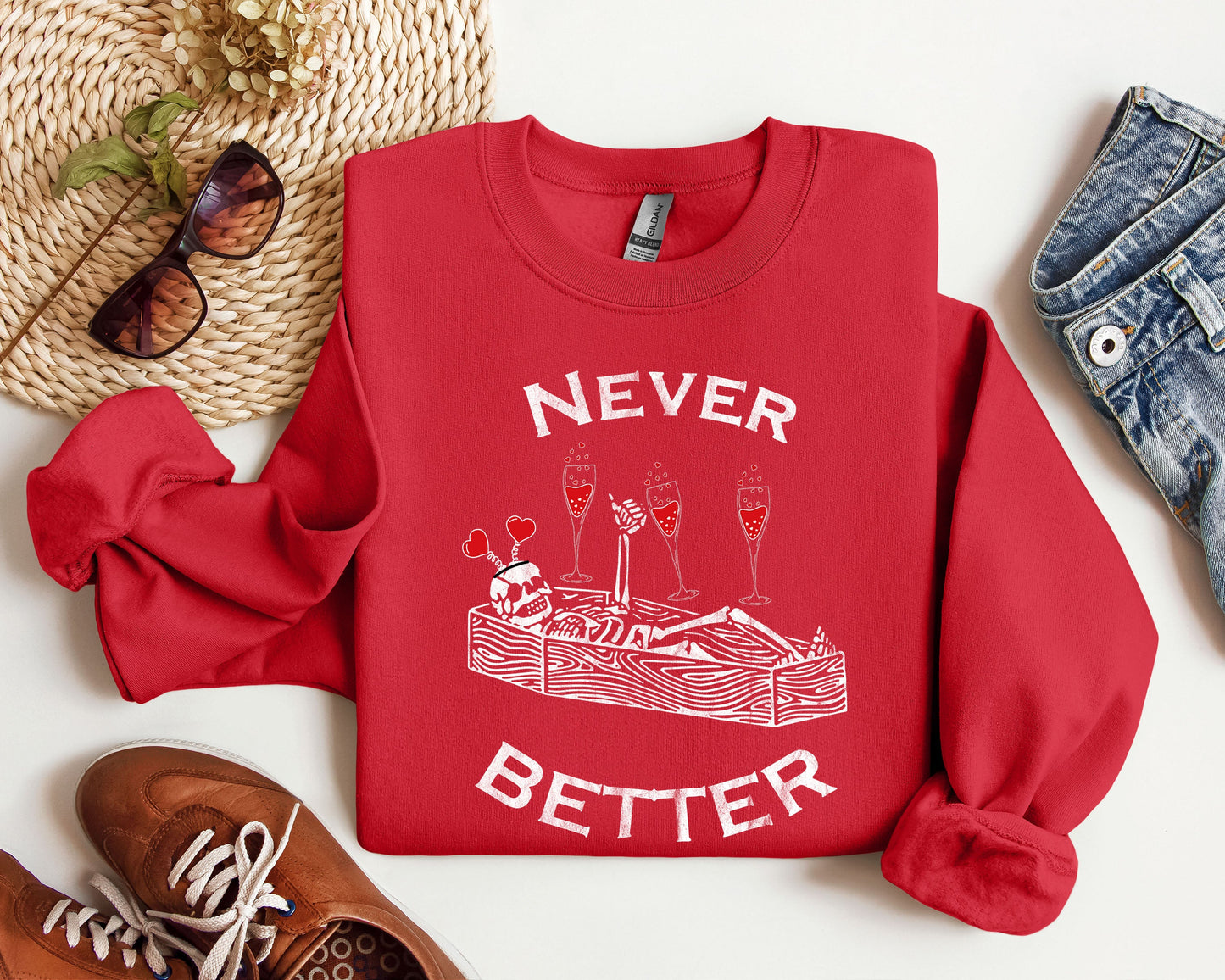 Never Better Lover Skeleton Sweatshirt, Vintage Valentine's Day Sweatshirt