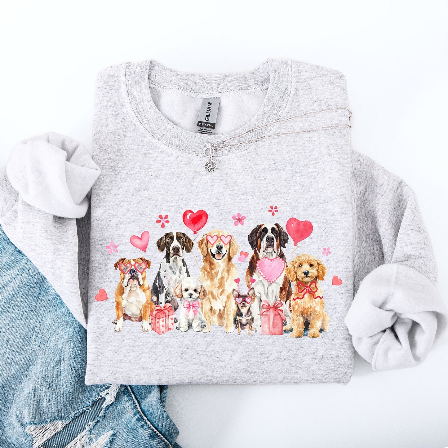 Valentine's Dogs, Cute, Animal Lover, Hearts, Love Sweatshirt