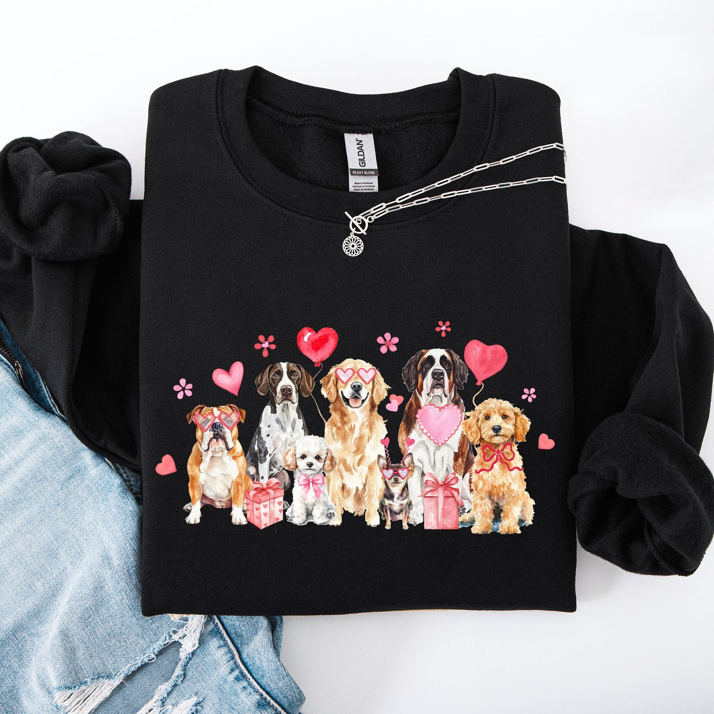 Valentine's Dogs, Cute, Animal Lover, Hearts, Love Sweatshirt