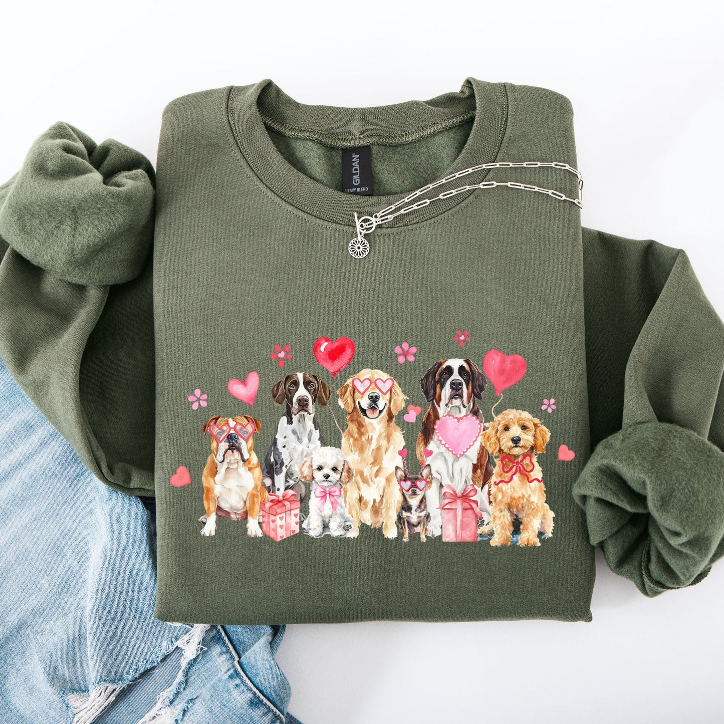 Valentine's Dogs, Cute, Animal Lover, Hearts, Love Sweatshirt
