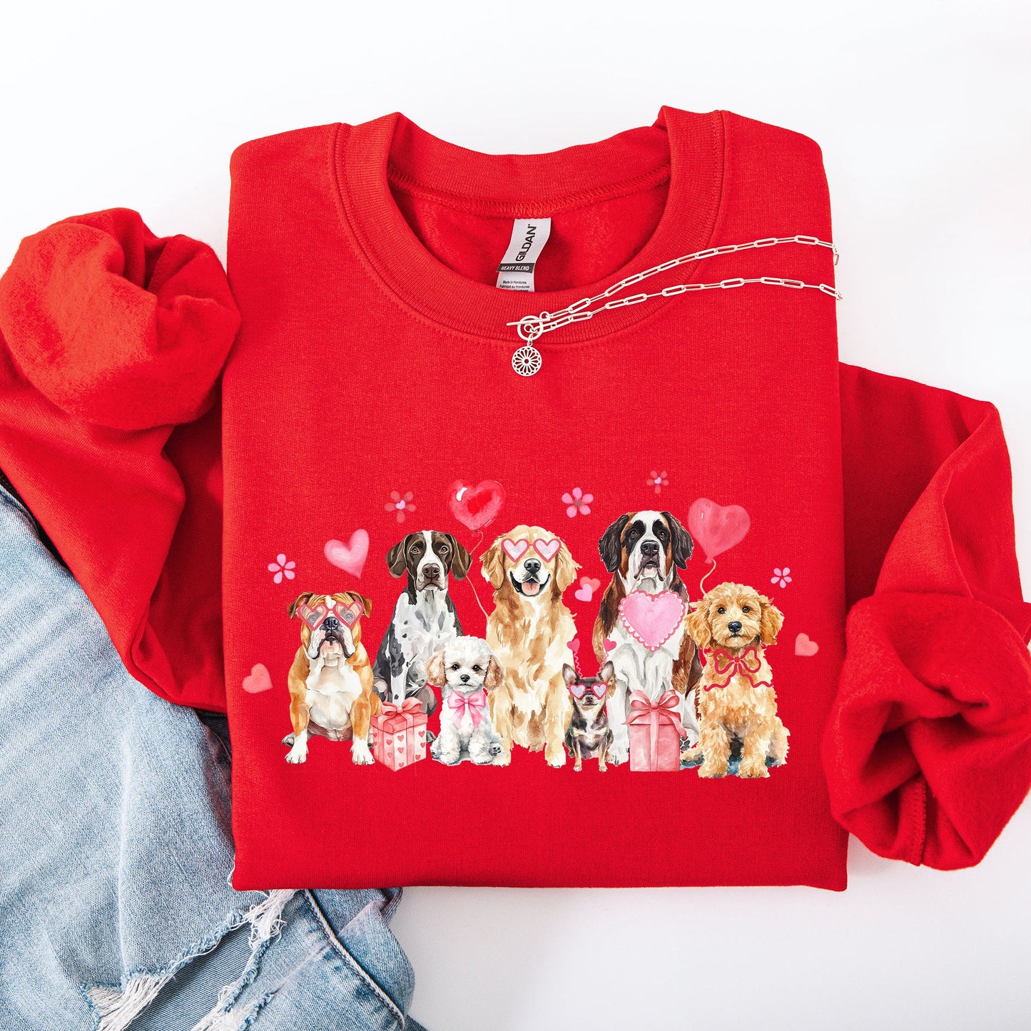 Valentine's Dogs, Cute, Animal Lover, Hearts, Love Sweatshirt