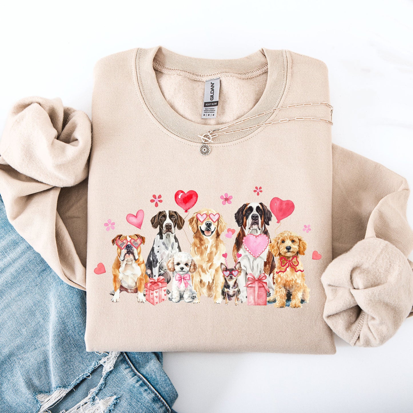 Valentine's Dogs, Cute, Animal Lover, Hearts, Love Sweatshirt