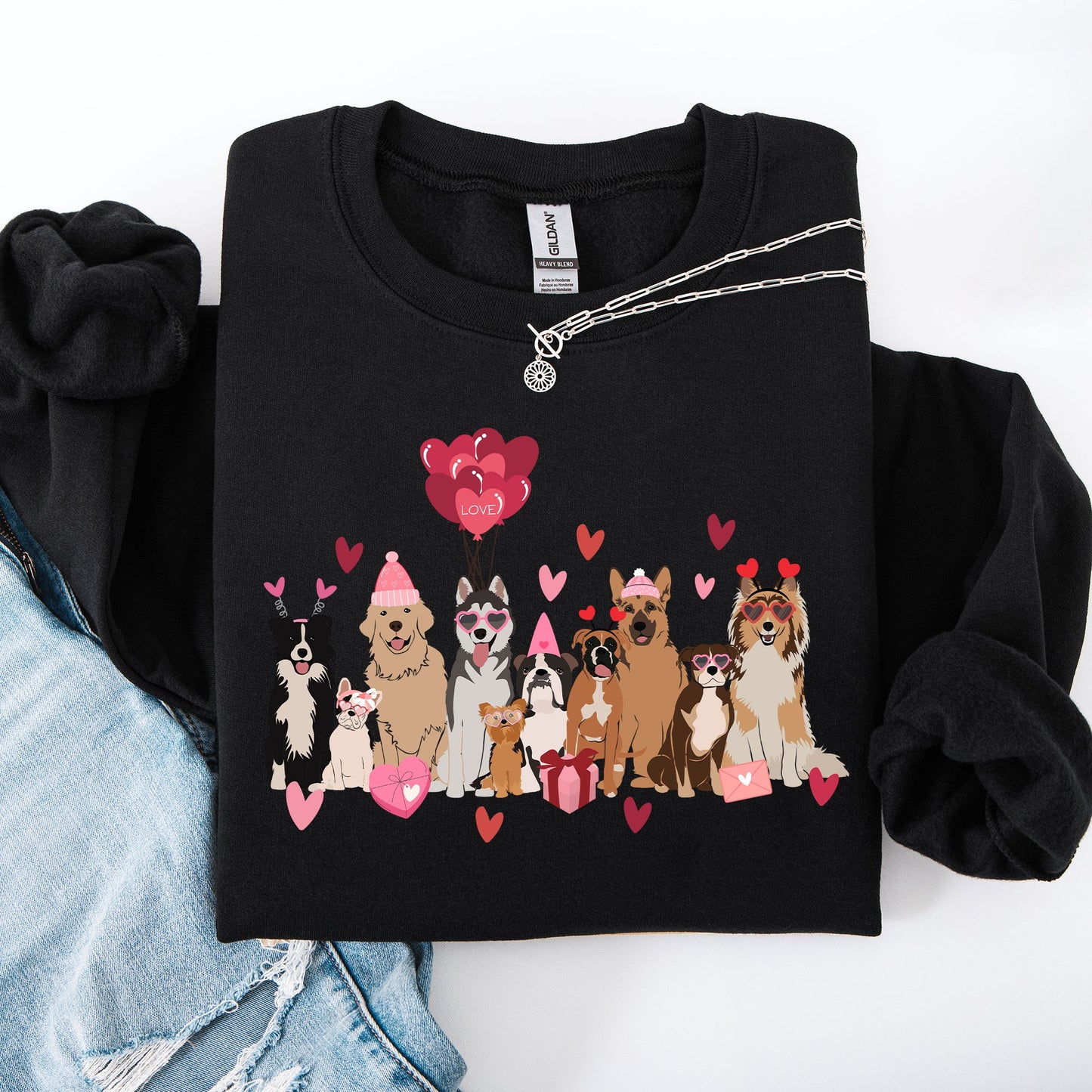 Valentine's Dogs, Cute, Balloons, Animal Lover, Hearts, Love Sweatshirt