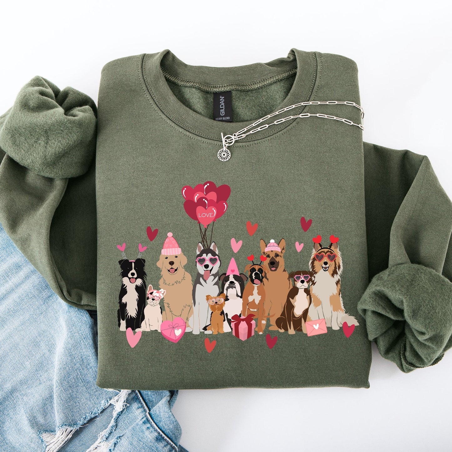 Valentine's Dogs, Cute, Balloons, Animal Lover, Hearts, Love Sweatshirt