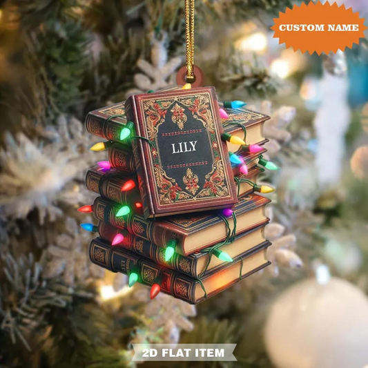 Vintage Books Christmas Light Ornament - Personalized Custom Shaped Acrylic Ornament - Christmas For Book Lovers