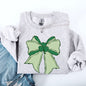 Vintage Bow, Coquette, St Patrick's Day, Shamrock, Clover, Lucky, Leprechaun Sweatshirt