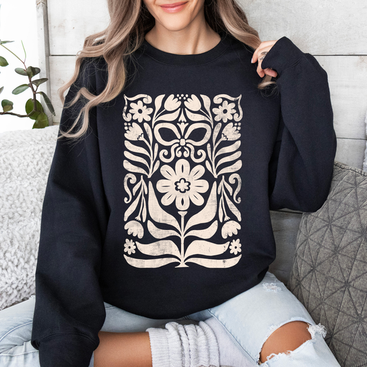 Vintage Folk Flower Pattern, Vintage Boho, Nature Sweatshirt