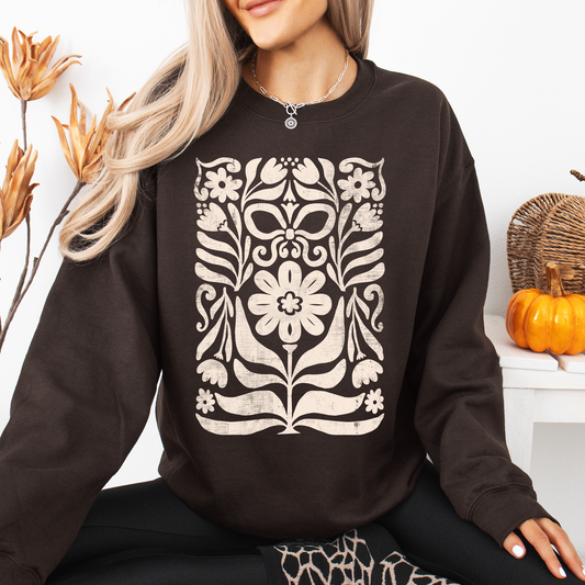 Vintage Folk Flower Pattern, Vintage Boho, Nature Sweatshirt