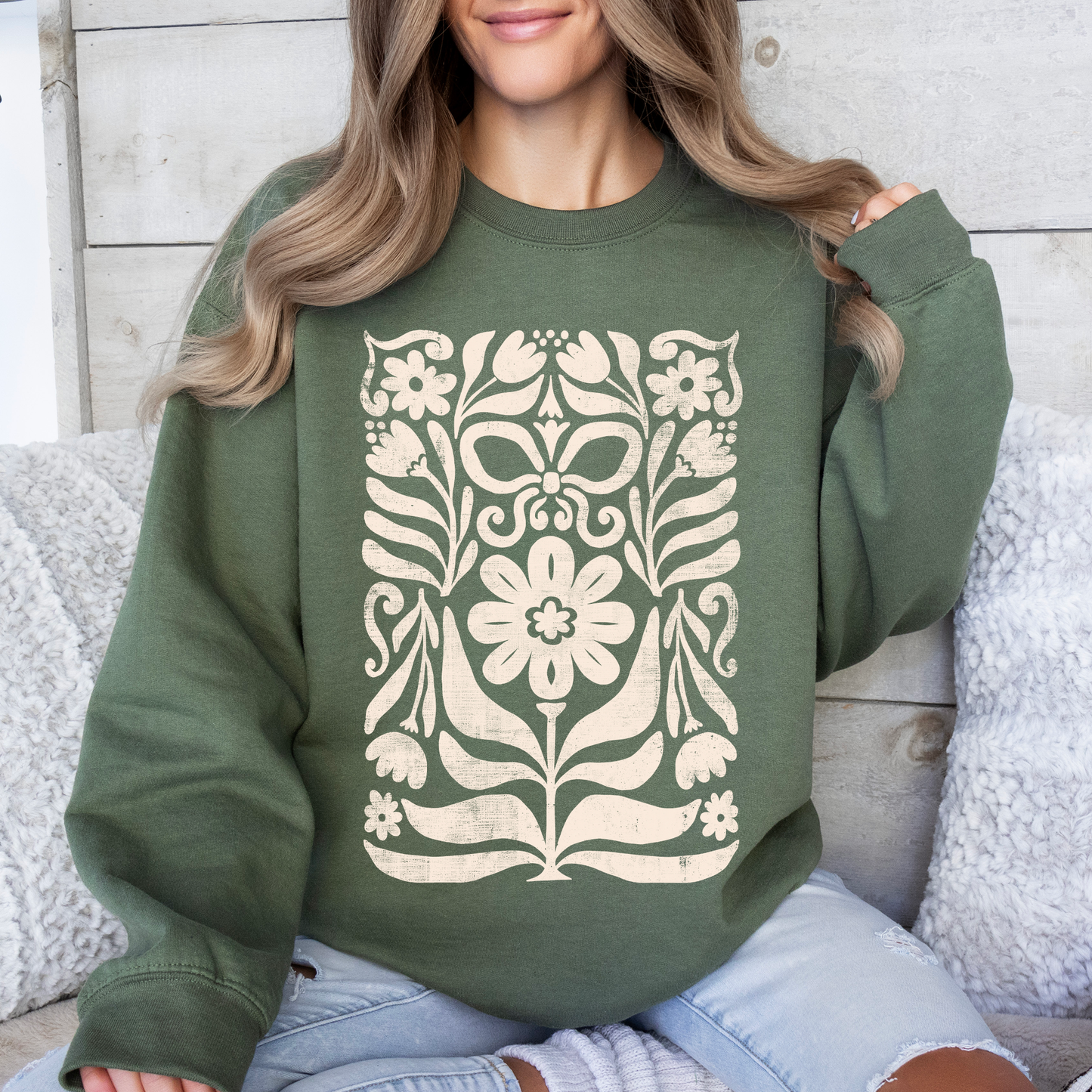 Vintage Folk Flower Pattern, Vintage Boho, Nature Sweatshirt