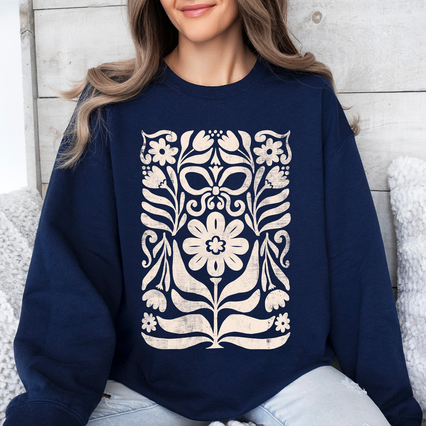 Vintage Folk Flower Pattern, Vintage Boho, Nature Sweatshirt