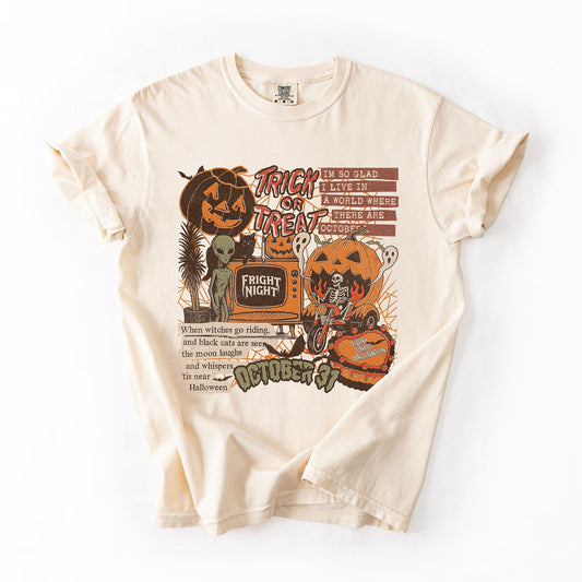 Vintage Halloween Collage PNG Retro October 31 Distressed, Comfort Colors T-Shirt