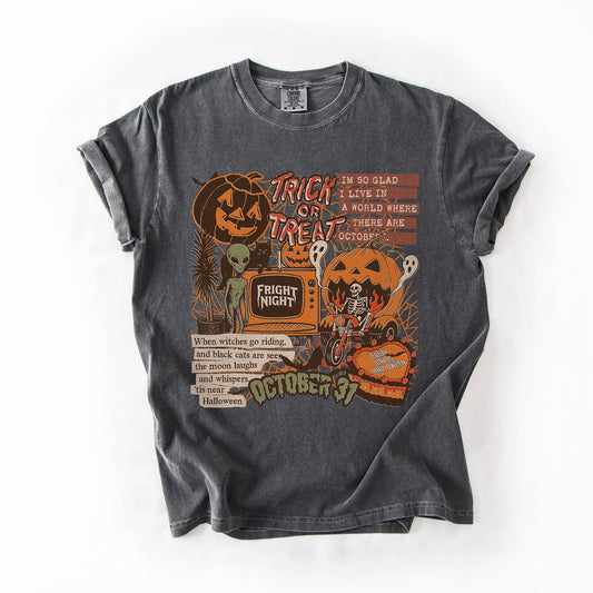 Vintage Halloween Collage PNG Retro October 31 Distressed, Comfort Colors T-Shirt