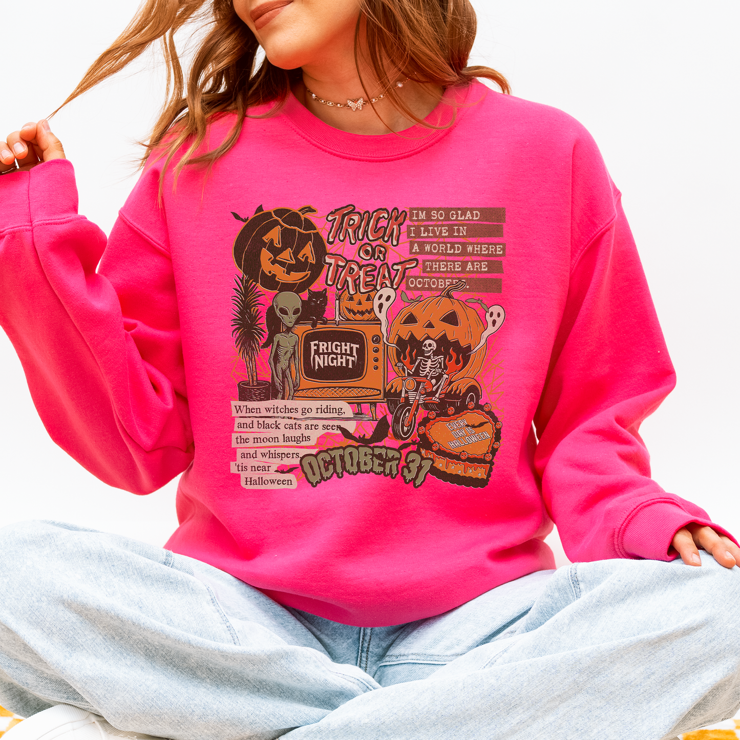Vintage Halloween Collage PNG Retro October 31 Distressed Sweatshirt