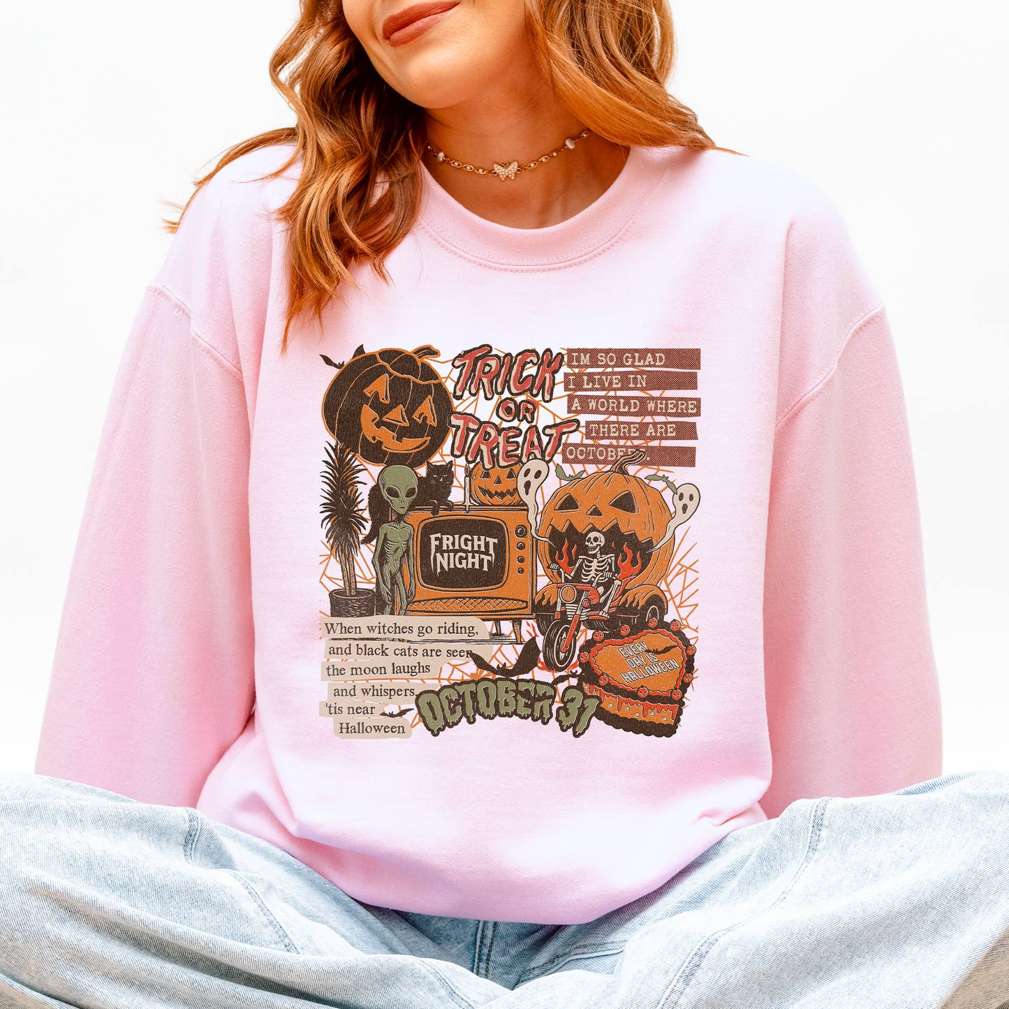 Vintage Halloween Collage PNG Retro October 31 Distressed Sweatshirt