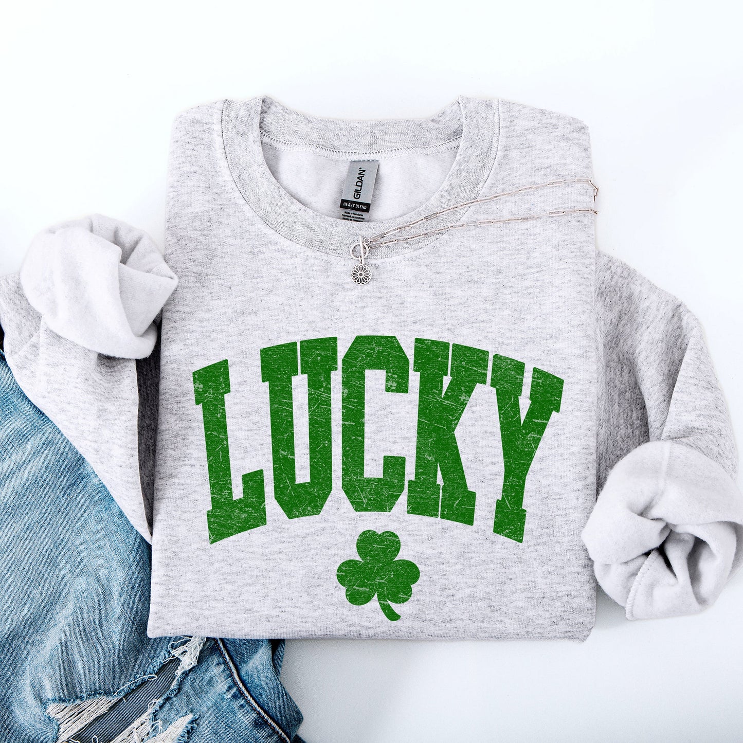 Vintage Lucky, Collegiate, Varsity, St Patrick's Day, Shamrock, Clover, Lucky, Leprechaun Sweatshirt