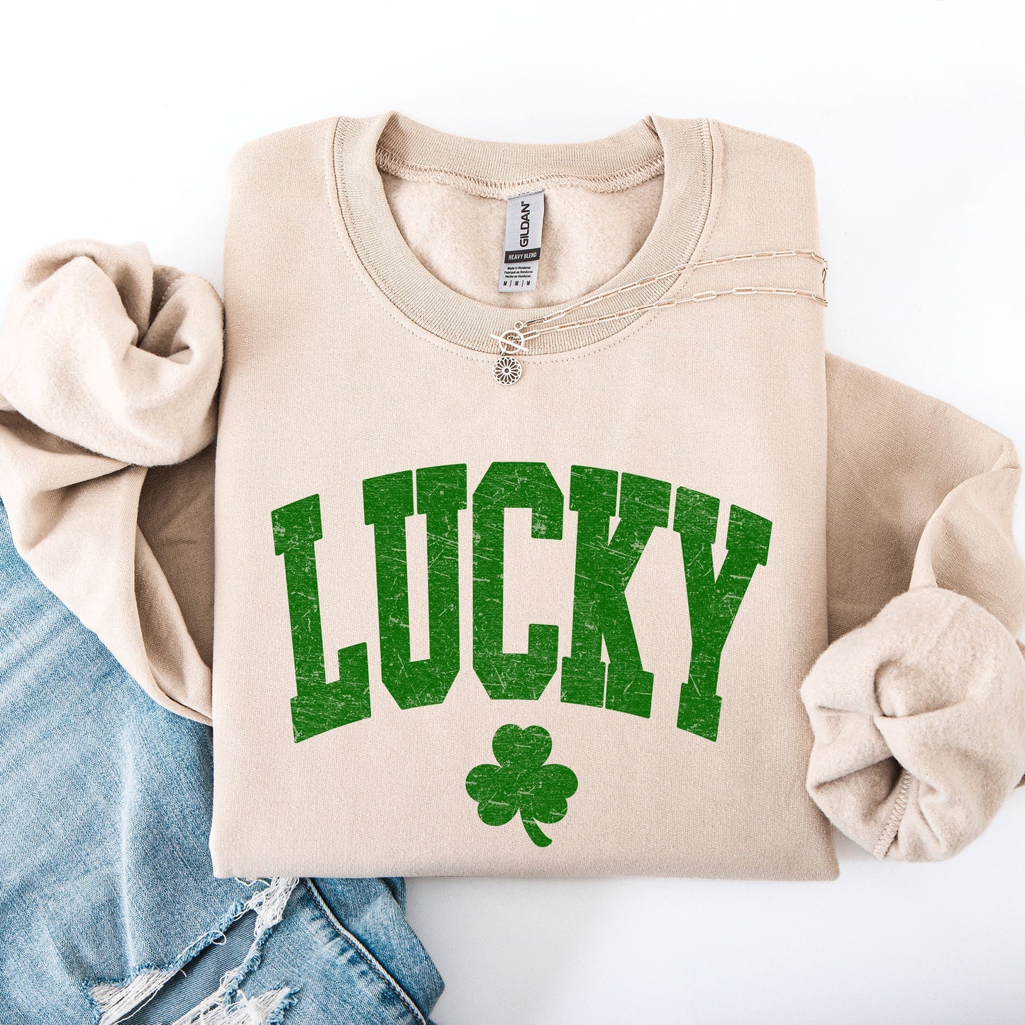 Vintage Lucky, Collegiate, Varsity, St Patrick's Day, Shamrock, Clover, Lucky, Leprechaun Sweatshirt