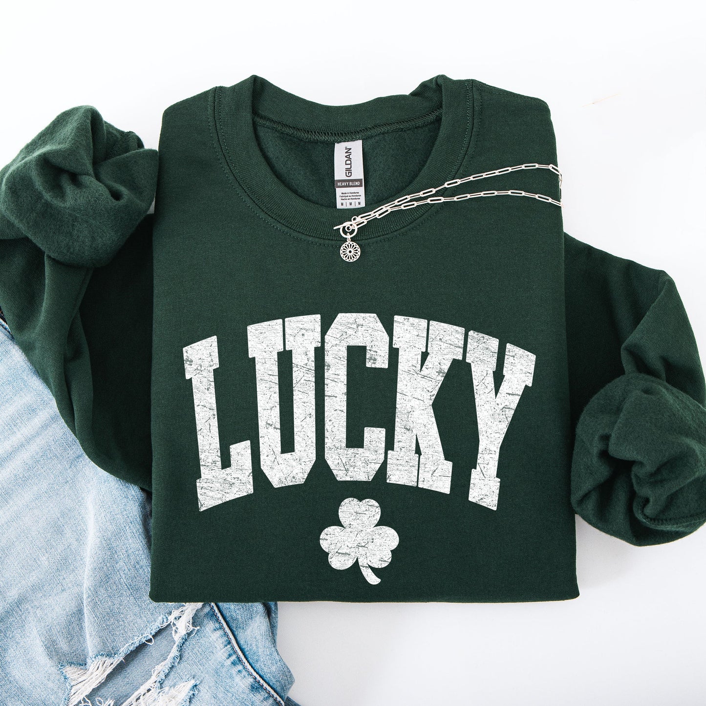 Vintage Lucky, Collegiate, Varsity, St Patrick's Day, Shamrock, Clover, Lucky, Leprechaun Sweatshirt