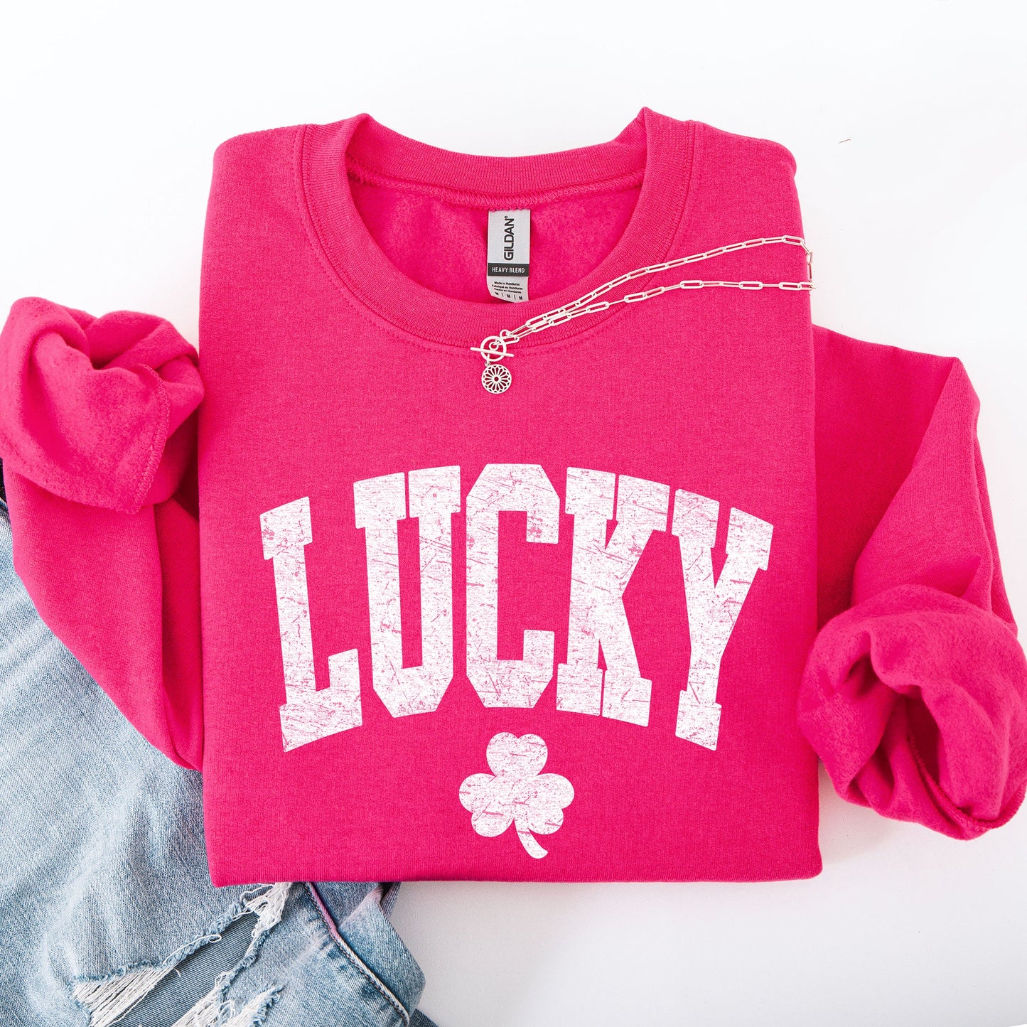 Vintage Lucky, Collegiate, Varsity, St Patrick's Day, Shamrock, Clover, Lucky, Leprechaun Sweatshirt