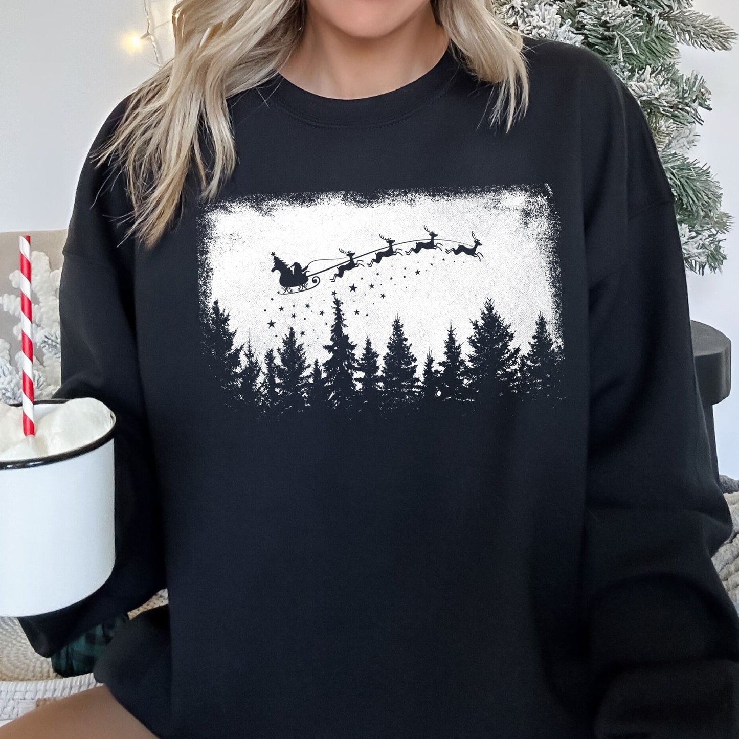 Vintage Pine Trees Christmas Silhouette Sweatshirt