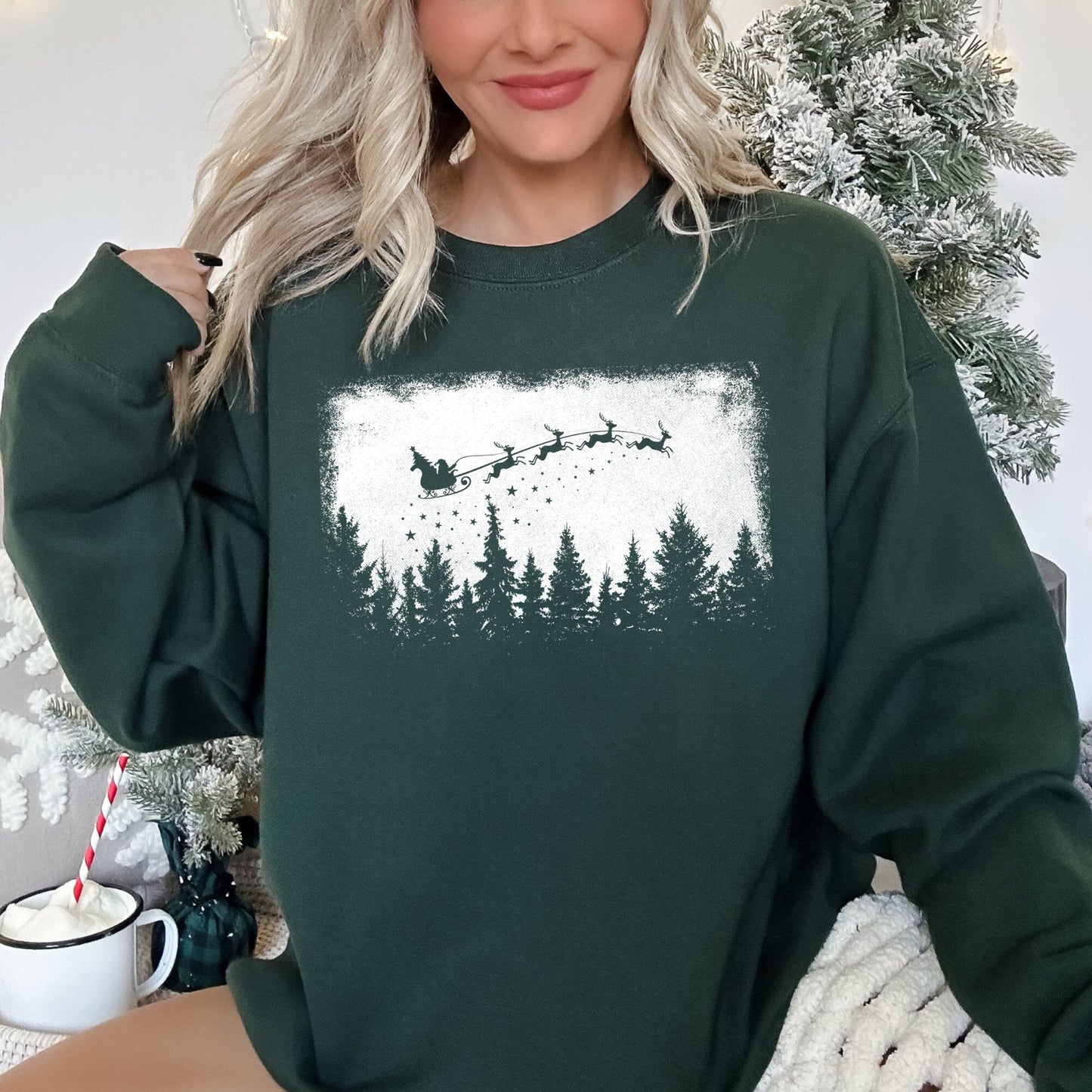Vintage Pine Trees Christmas Silhouette Sweatshirt