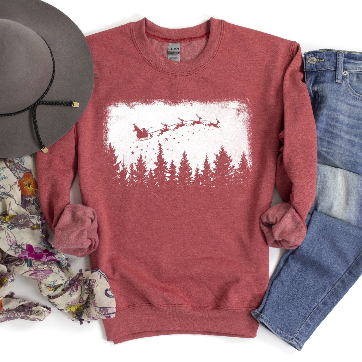 Vintage Pine Trees Christmas Silhouette Sweatshirt