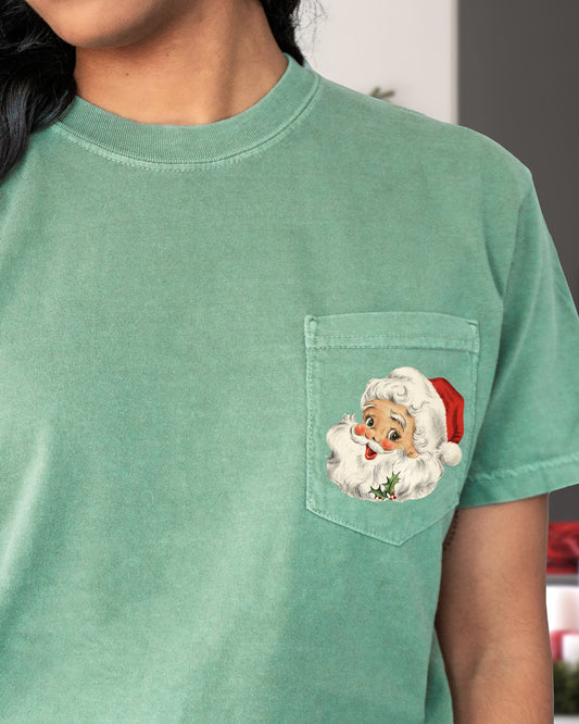 Vintage Santa, Pocket, Christmas, Winter, Snow, Xmas Pocket Tee Comfort Colors T-Shirt