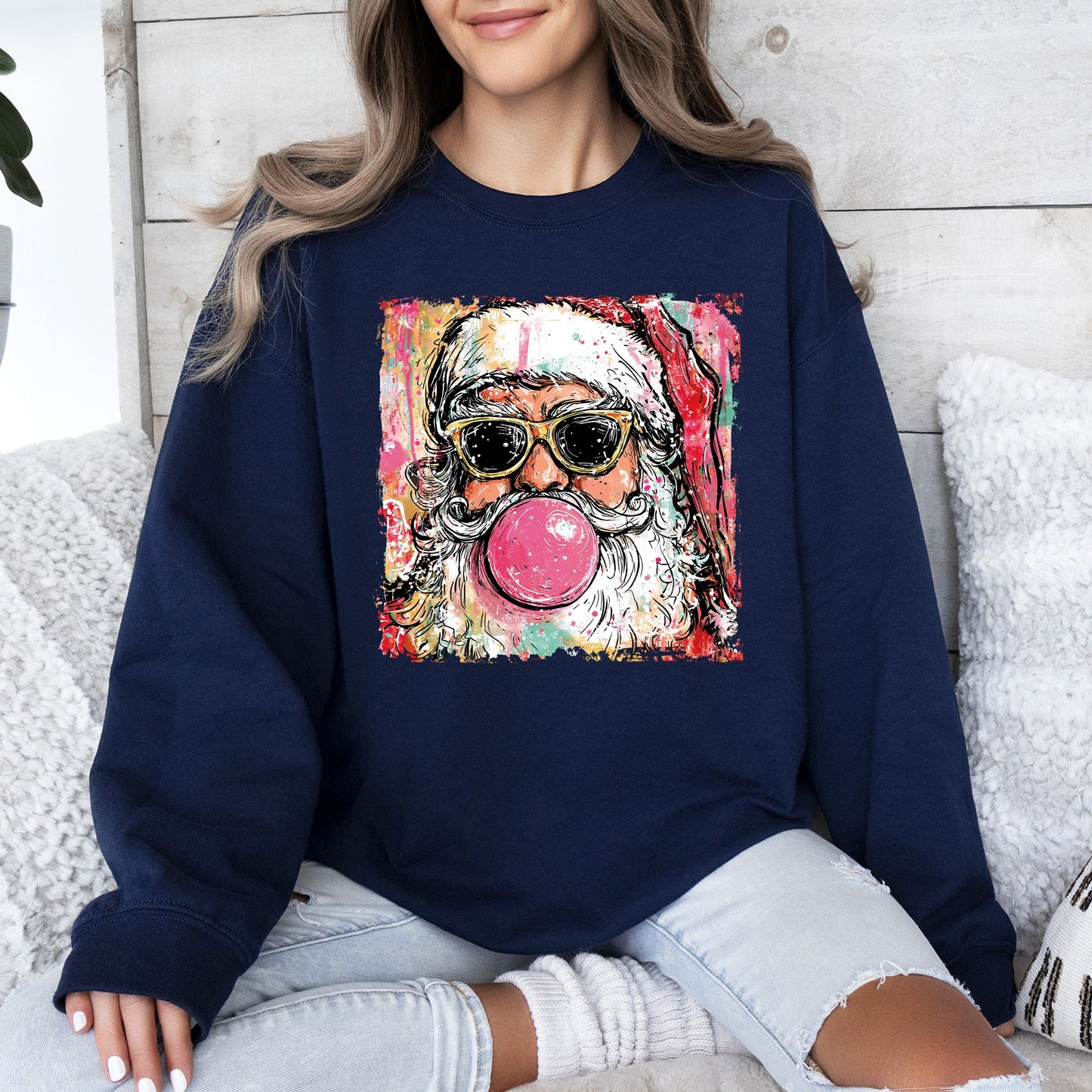 Vintage Santa, Sketched, Christmas, Bubble Gum, Cute Sweatshirt