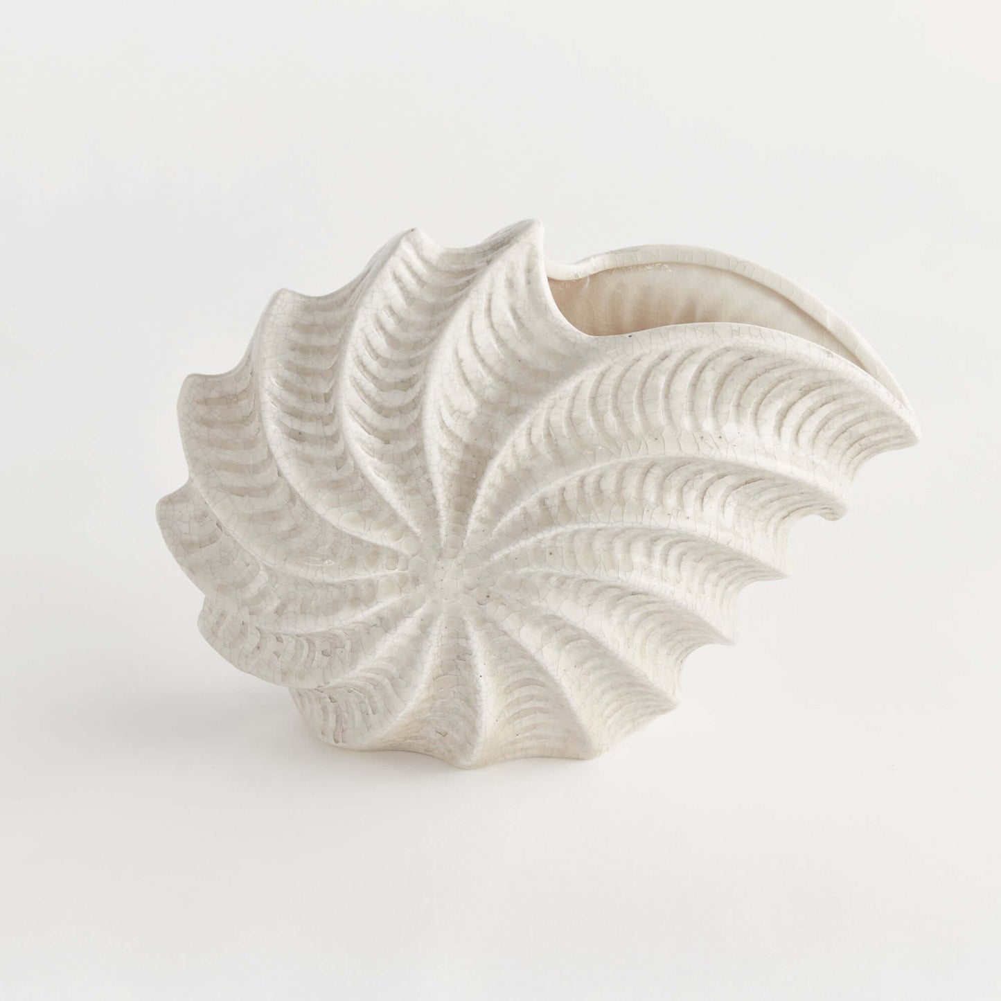 Vintage Coastal Shell Vase with Crackle Glaze