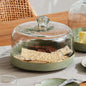 Vintage Hammered Glass Cloche with Green Enamel Tray