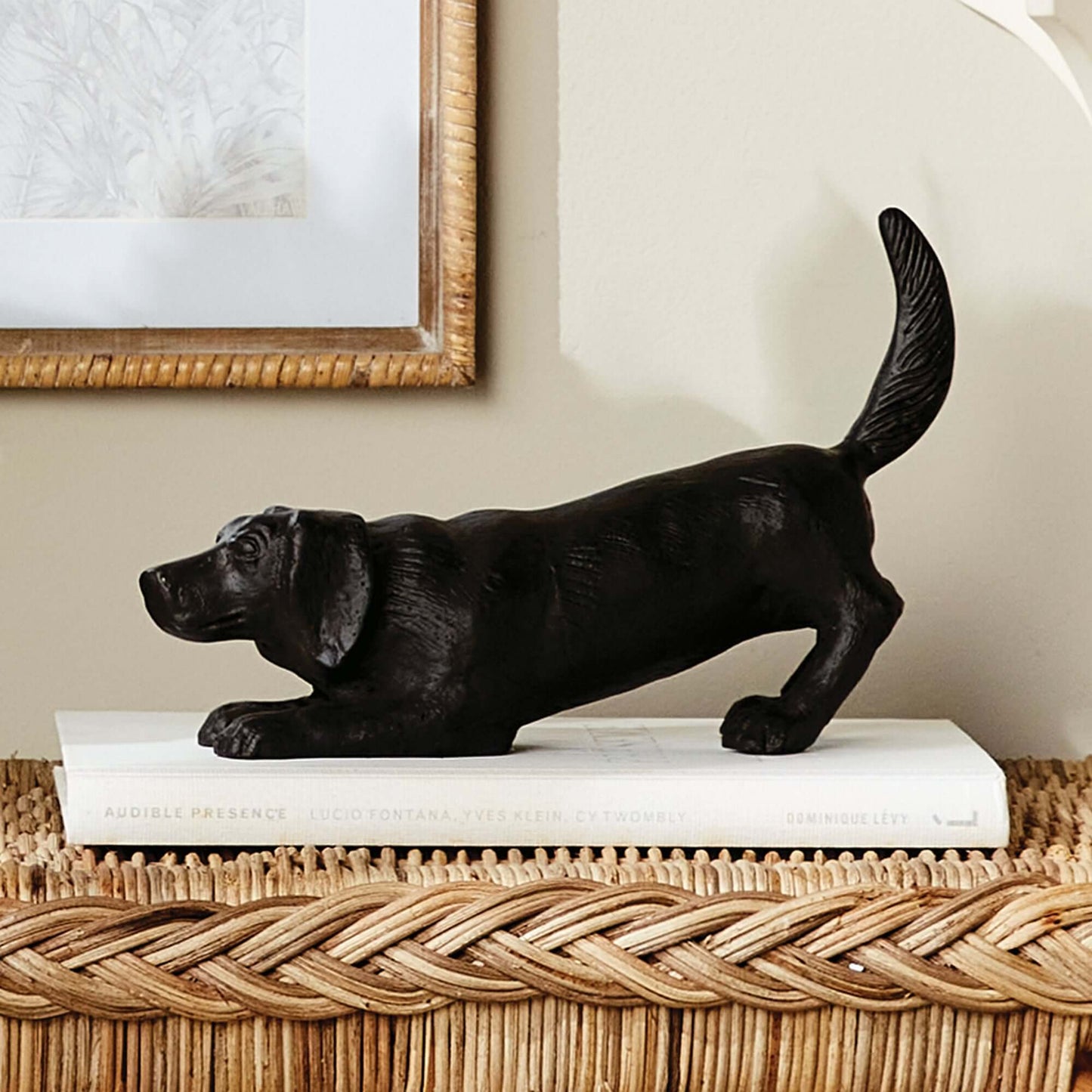 Vintage Metal Playful Dog Sculpture