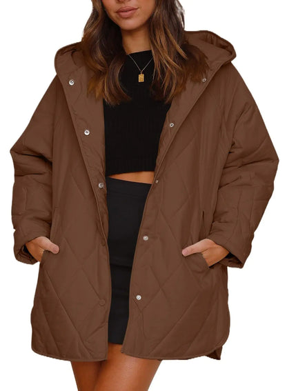 2023 Women's Casual Diamond Quilted Hooded Jacket