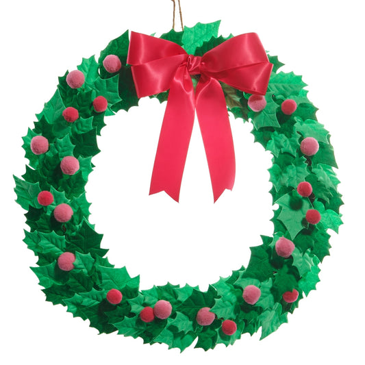 Santa's Sweet Shoppe Collection - 20" Pink Holly Felt Wreath