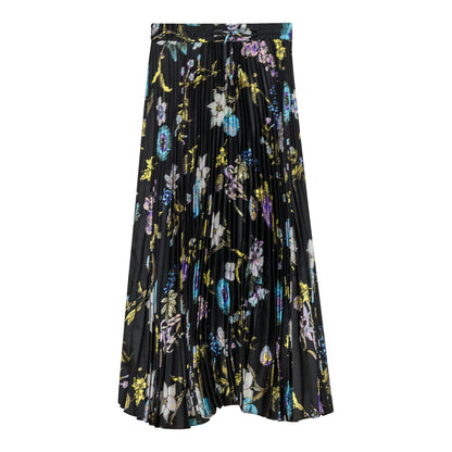 Accordian Pleated Printed Midi Skirt