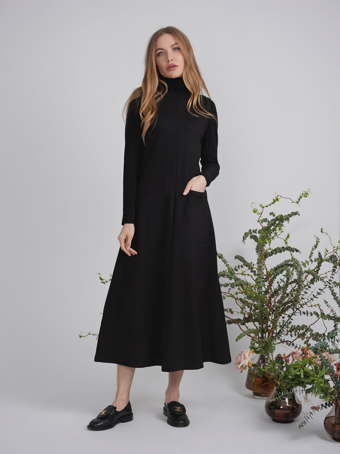 Stretch Midi Pocket Jumper With Matching Turtle Neck