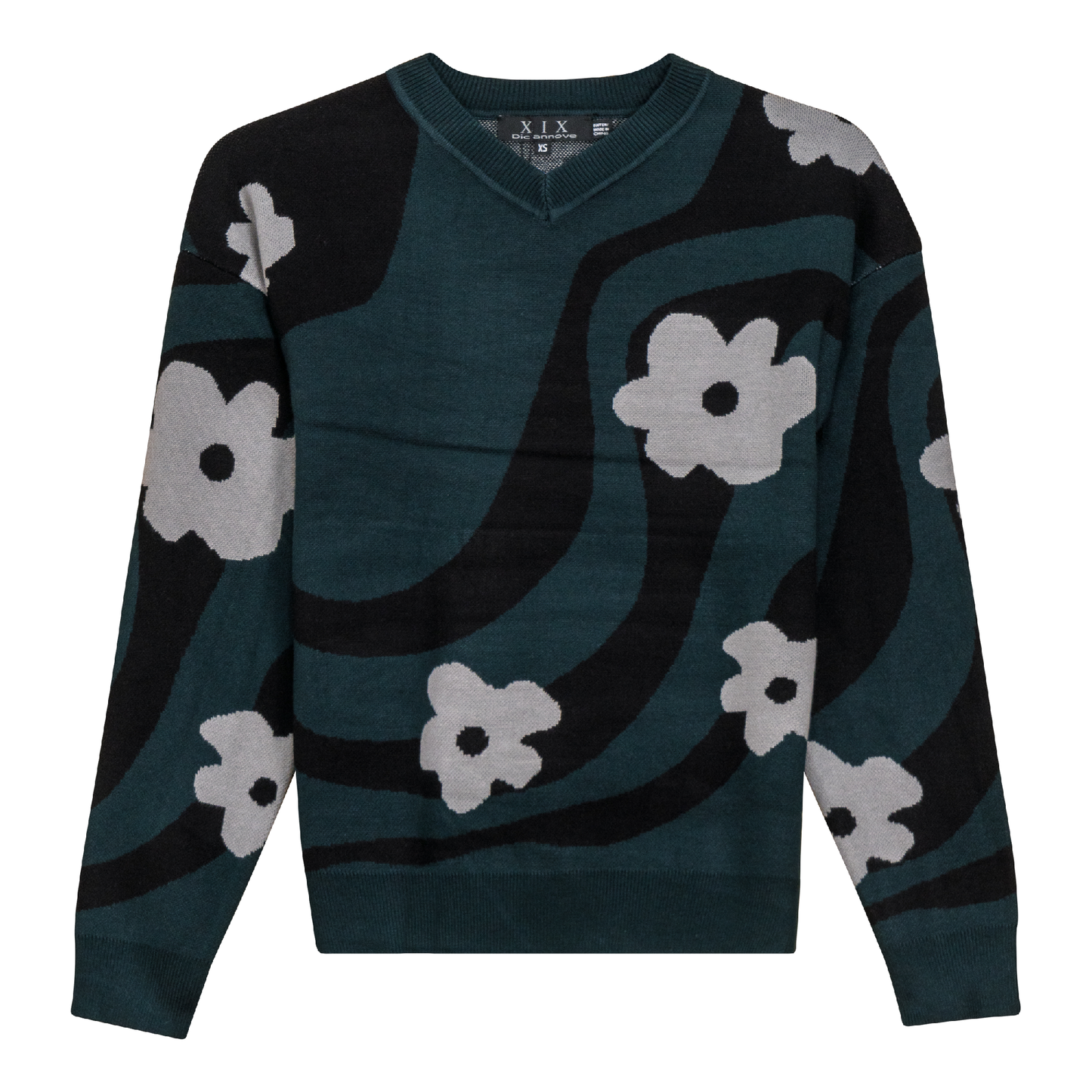 V Neck Floral Knit Sweater