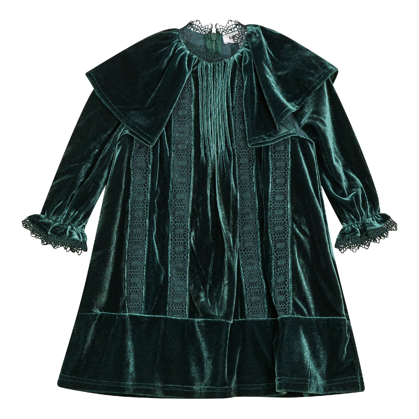 Crushed Velour Dress with Lace Trim