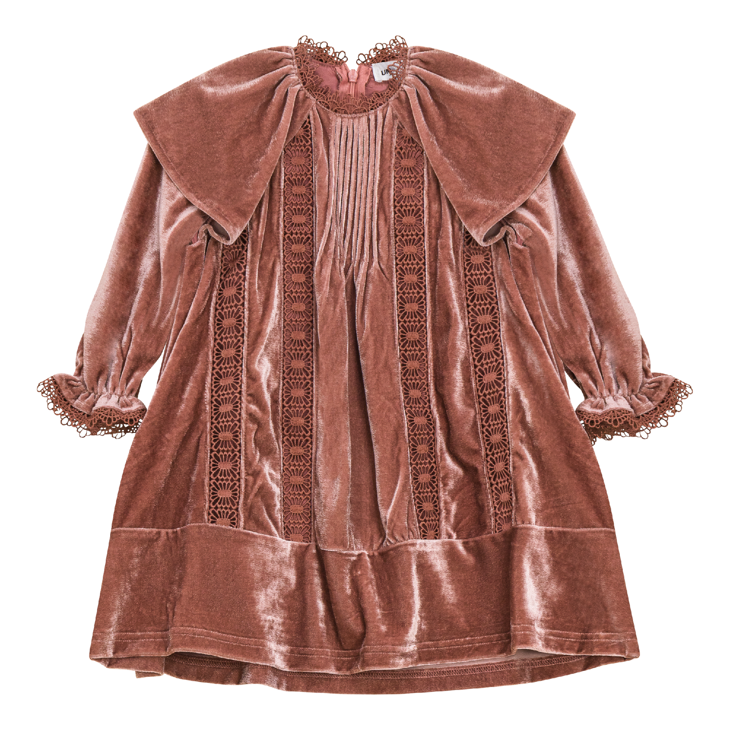 Crushed Velour Dress with Lace Trim
