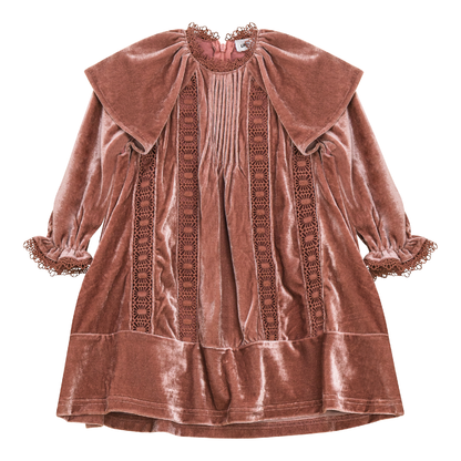 Crushed Velour Dress with Lace Trim