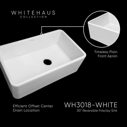 Farmhaus Fireclay Duet Series Reversible Sink with Smooth Front Apron
