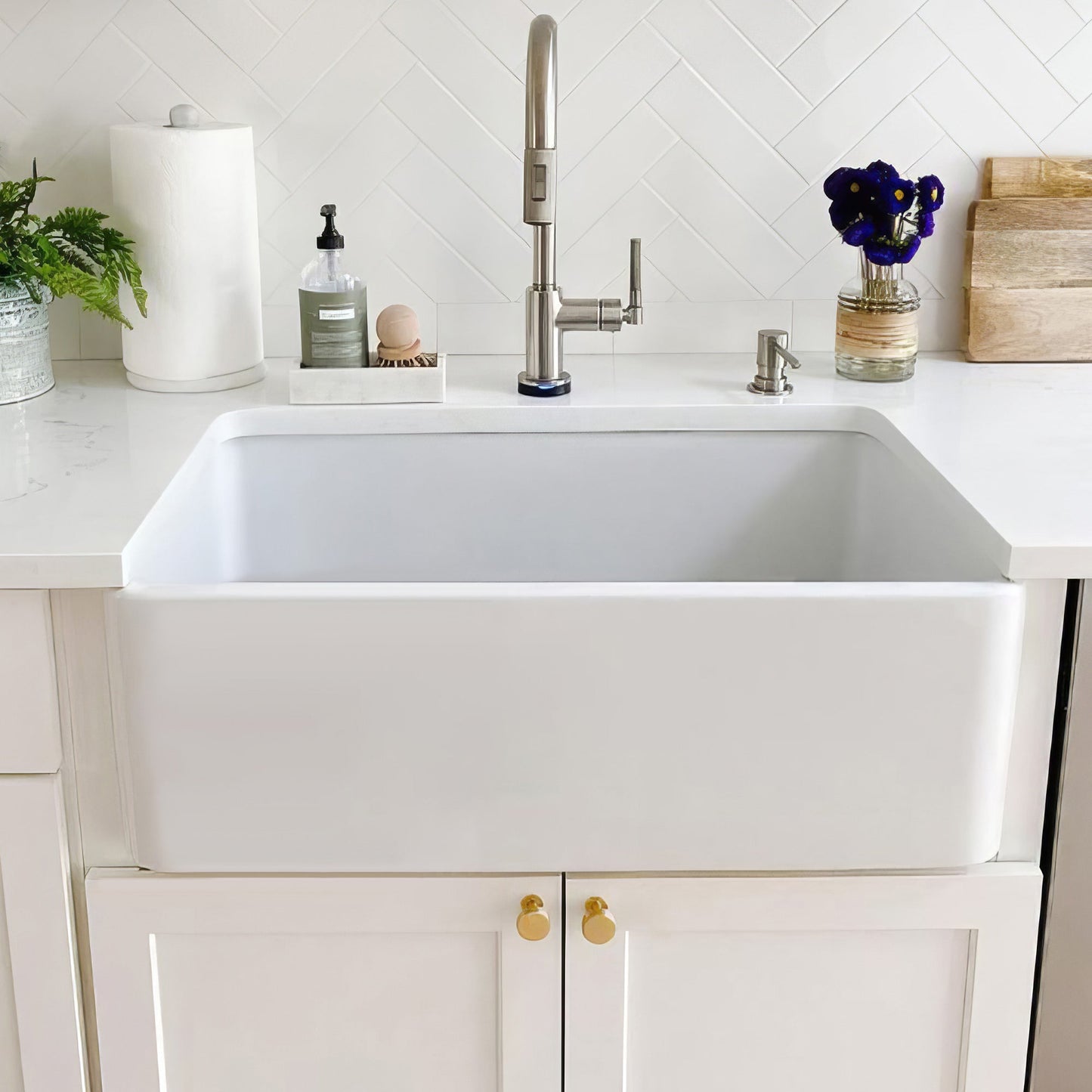 Farmhaus Fireclay Duet Series Reversible Sink with Smooth Front Apron