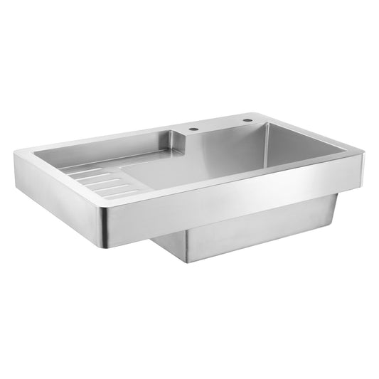 Pearlhaus Brushed Stainless Steel Single Bowl Drop in Utility Sink with Drainboard